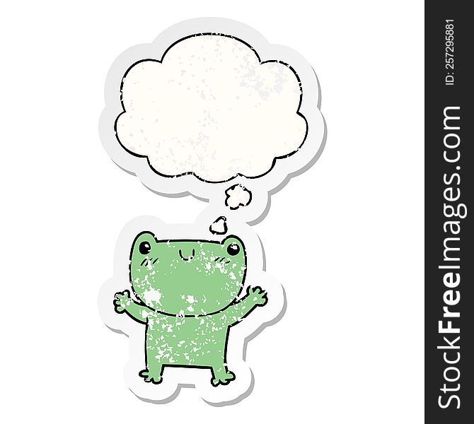 Cartoon Frog And Thought Bubble As A Distressed Worn Sticker