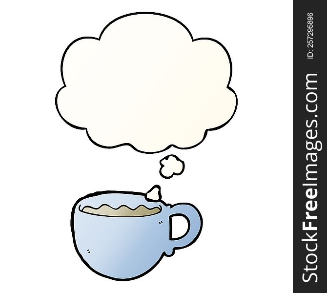 Cartoon Coffee Cup And Thought Bubble In Smooth Gradient Style