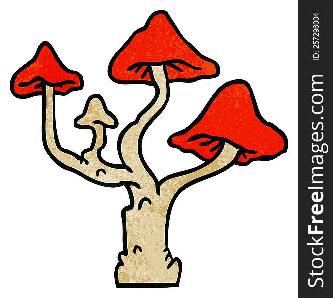 Textured Cartoon Doodle Of Growing Mushrooms