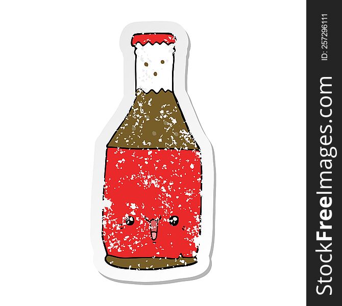 distressed sticker of a cartoon beer bottle
