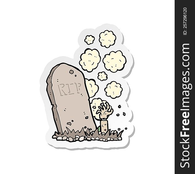 sticker of a cartoon zombie rising from grave