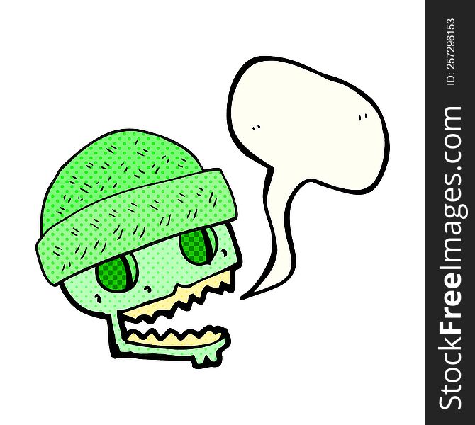 Comic Book Speech Bubble Cartoon Skull Wearing Hat