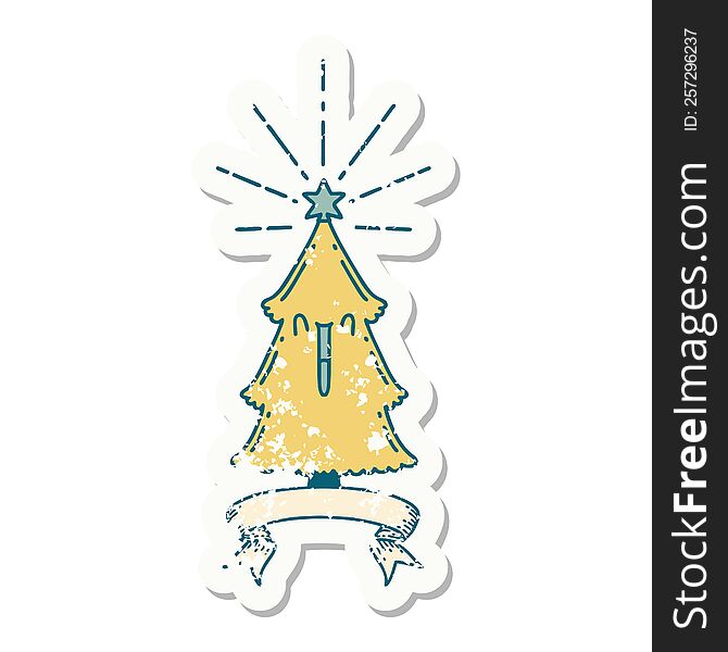 Grunge Sticker Of Tattoo Style Christmas Tree With Star
