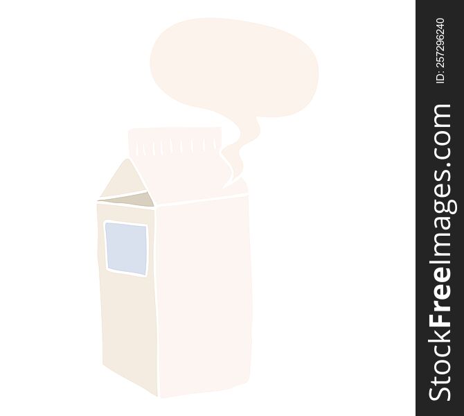 cartoon milk carton and speech bubble in retro style