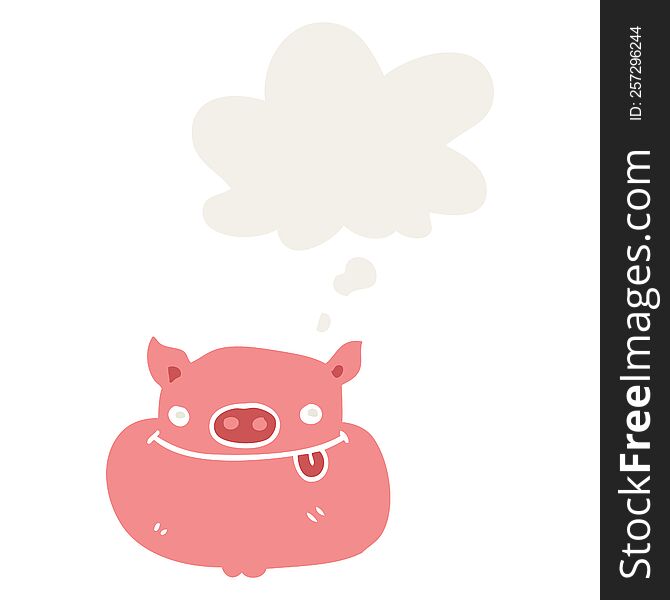 Cartoon Happy Pig Face And Thought Bubble In Retro Style