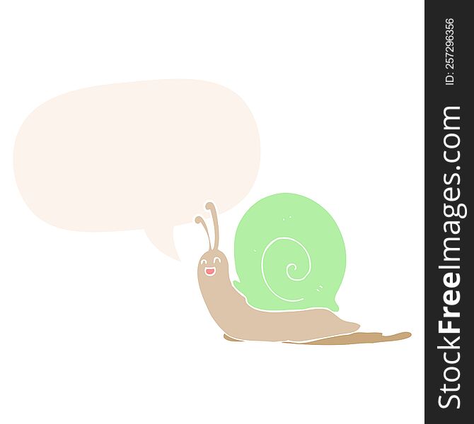 cartoon snail with speech bubble in retro style
