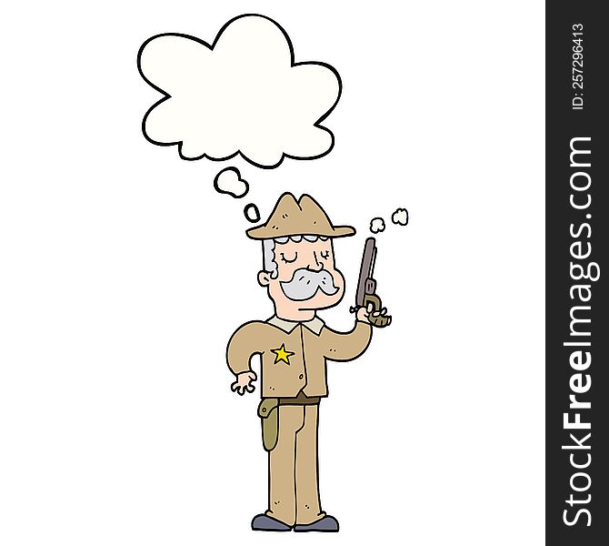 cartoon sheriff with thought bubble. cartoon sheriff with thought bubble