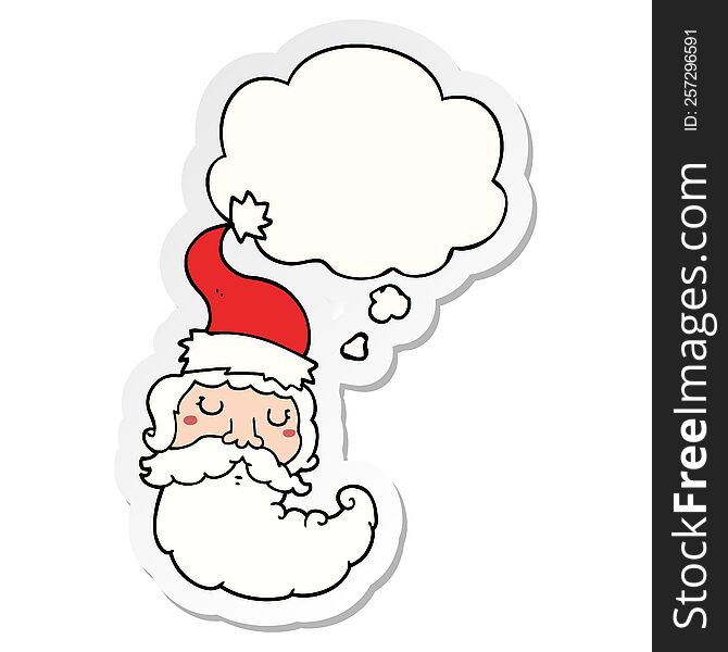 Cartoon Santa Face And Thought Bubble As A Printed Sticker