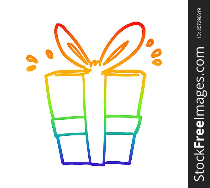 rainbow gradient line drawing of a wrapped gift
