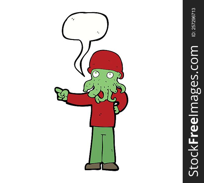 Cartoon Alien Monster Man With Speech Bubble