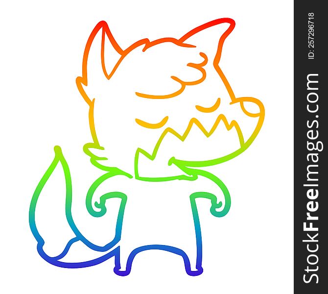 Rainbow Gradient Line Drawing Friendly Cartoon Fox
