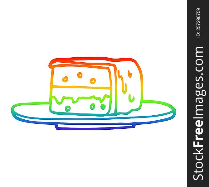 Rainbow Gradient Line Drawing Cartoon Slice Of Cake