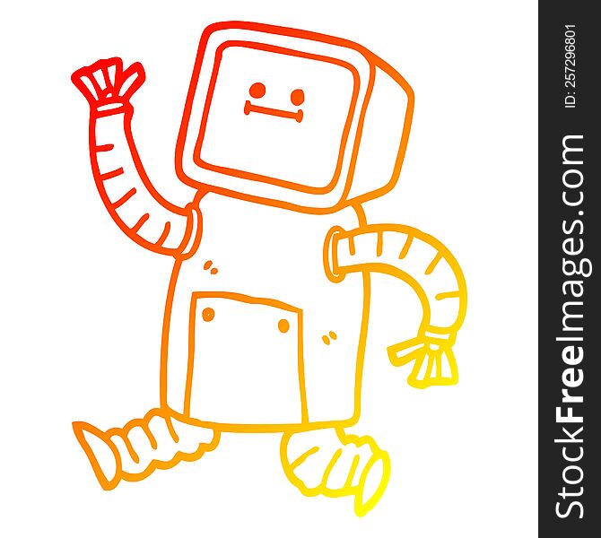 Warm Gradient Line Drawing Cartoon Robot Running