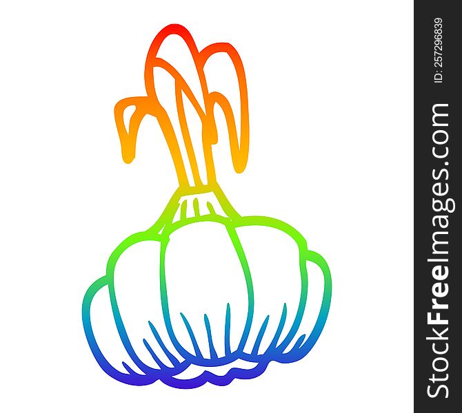 rainbow gradient line drawing of a cartoon sprouting garlic