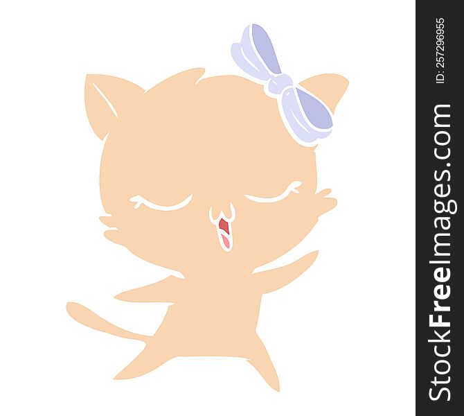 Flat Color Style Cartoon Dancing Cat With Bow On Head