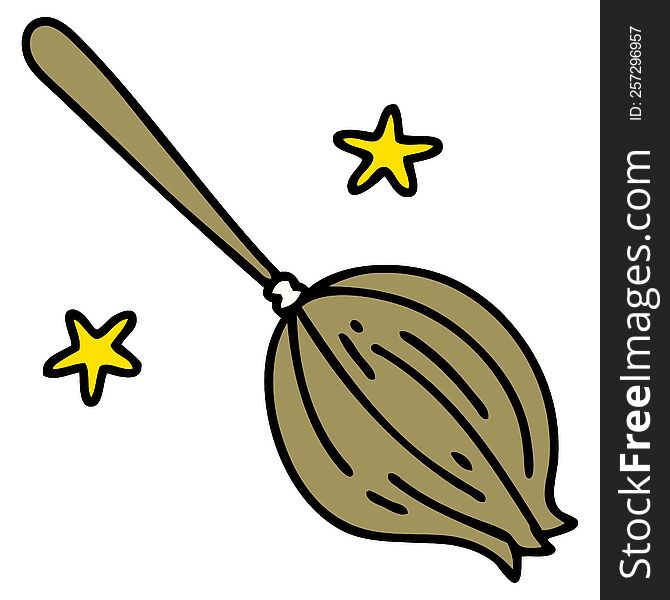 cartoon of a magic broomstick sweeping