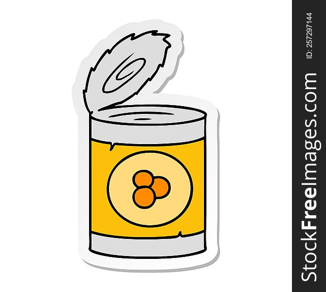 hand drawn sticker cartoon doodle of a can of peaches