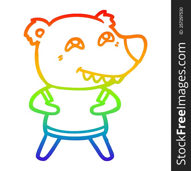 rainbow gradient line drawing of a cartoon bear showing teeth