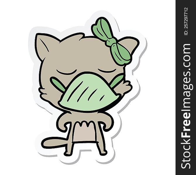 Sticker Of A Cartoon Cat Wearing Germ Mask