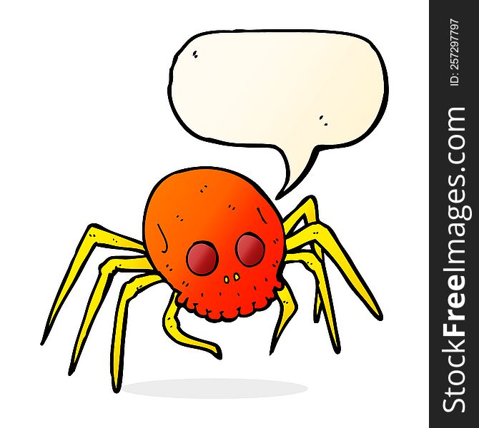 Cartoon Spooky Halloween Skull Spider With Speech Bubble