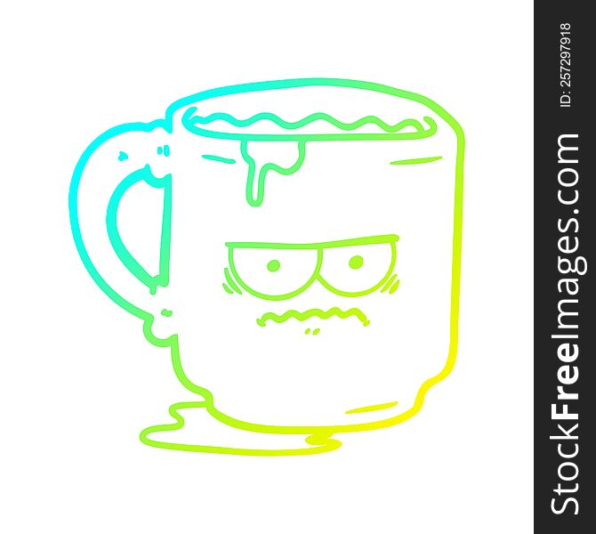 cold gradient line drawing of a cartoon dirty office mug