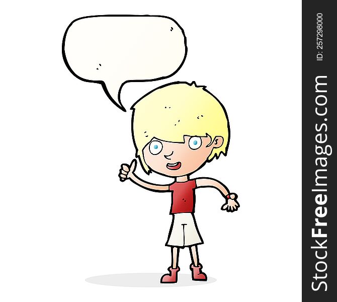 cartoon boy with positive attitude with speech bubble