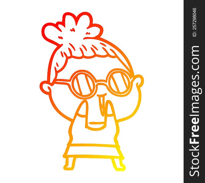 warm gradient line drawing of a cartoon shy woman wearing spectacles