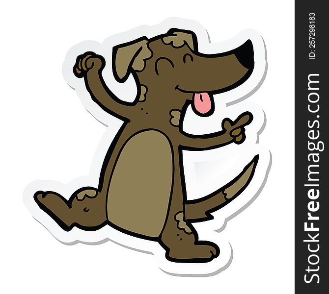 Sticker Of A Cartoon Dancing Dog