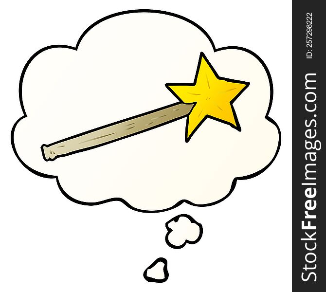 Cartoon Magic Wand And Thought Bubble In Smooth Gradient Style
