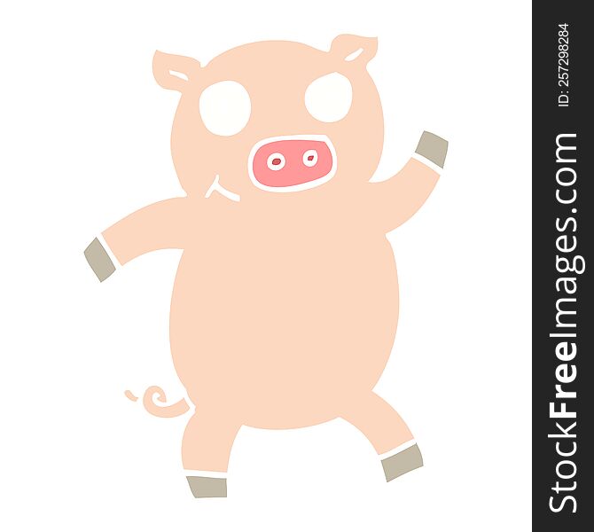 Flat Color Illustration Cartoon Dancing Pig