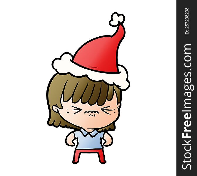 Annoyed Gradient Cartoon Of A Girl Wearing Santa Hat