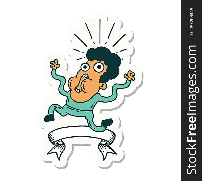 Sticker Of Tattoo Style Frightened Man