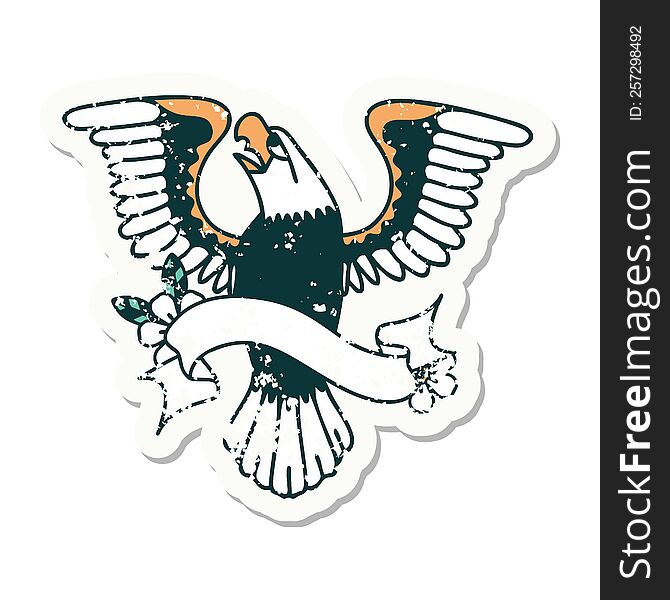 grunge sticker with banner of an american eagle