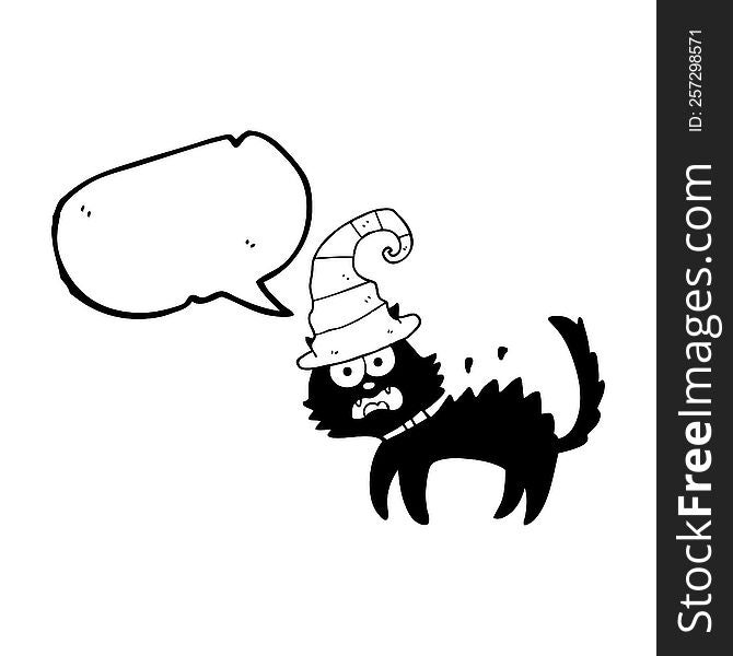 freehand drawn speech bubble cartoon scared black cat