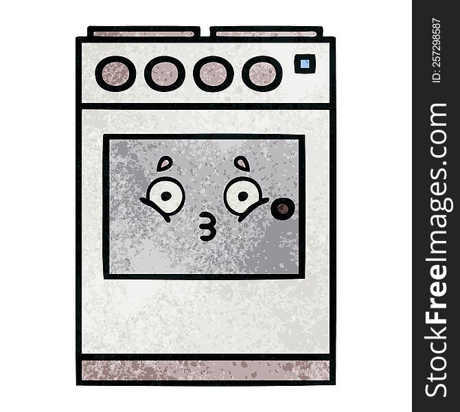 retro grunge texture cartoon of a kitchen oven