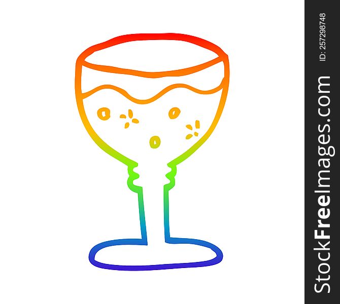 rainbow gradient line drawing of a cartoon glass of red wine
