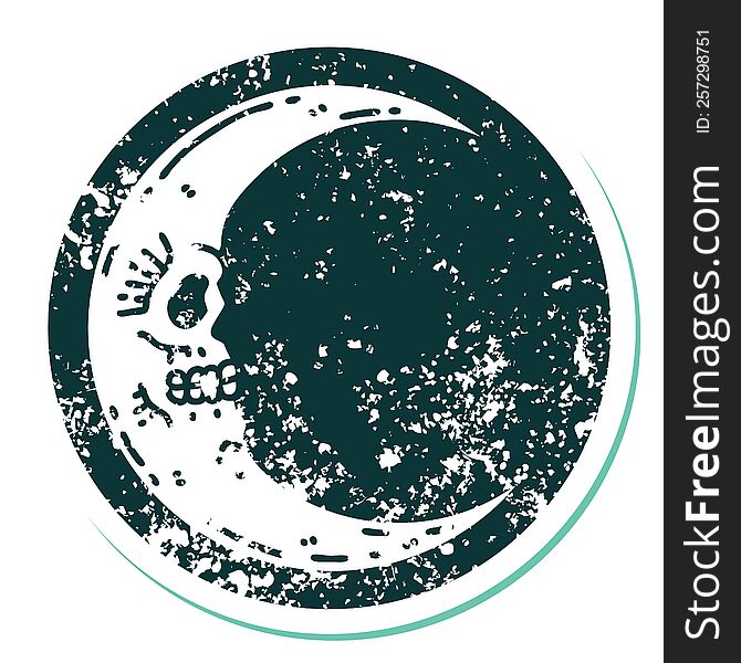 iconic distressed sticker tattoo style image of a skull moon. iconic distressed sticker tattoo style image of a skull moon