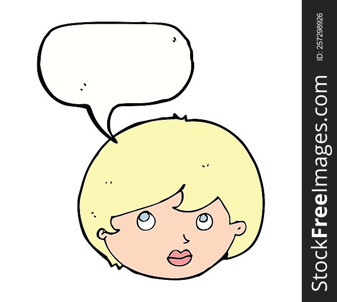 Cartoon Female Face Looking Upwards With Speech Bubble