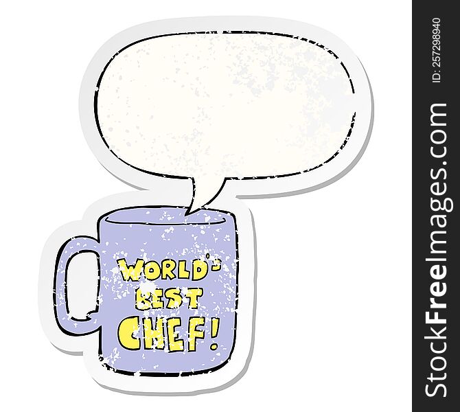 worlds best chef mug with speech bubble distressed distressed old sticker. worlds best chef mug with speech bubble distressed distressed old sticker