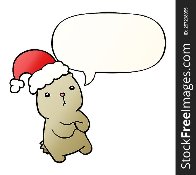 cartoon christmas bear worrying with speech bubble in smooth gradient style