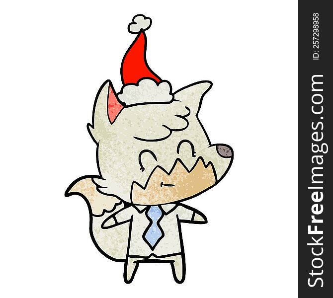 Textured Cartoon Of A Friendly Fox Wearing Santa Hat