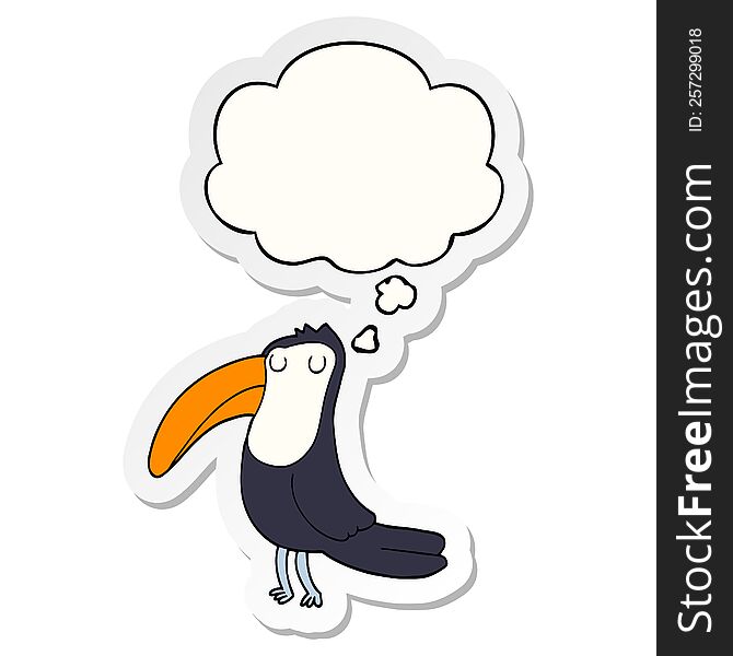 cartoon toucan with thought bubble as a printed sticker