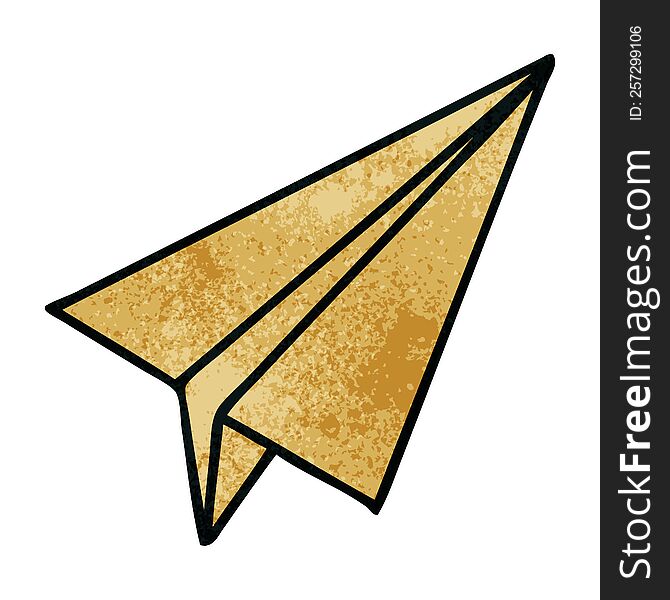 retro grunge texture cartoon of a paper aeroplane