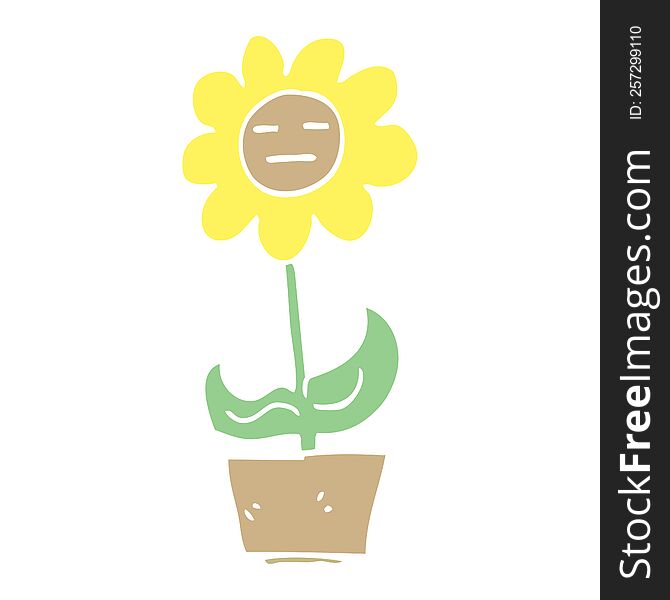 Flat Color Illustration Cartoon Flower In Pot