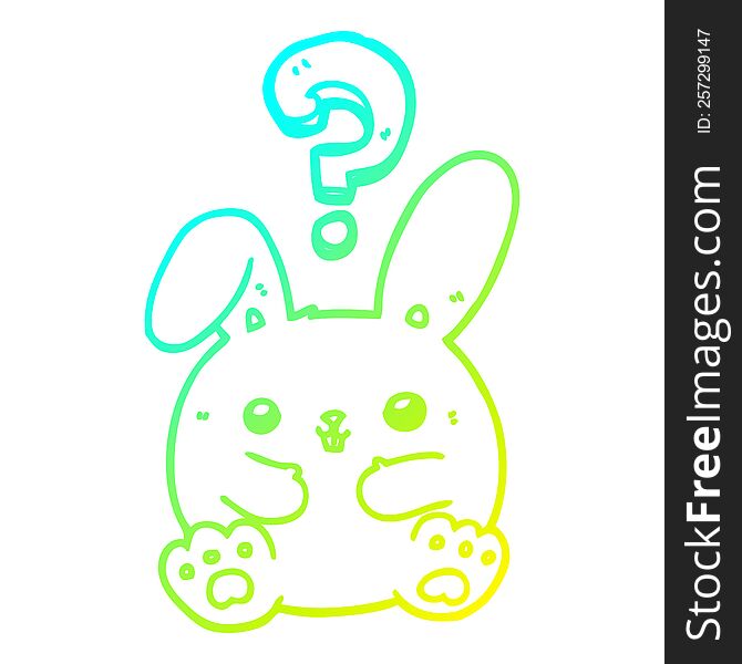 Cold Gradient Line Drawing Cartoon Rabbit With Question Mark