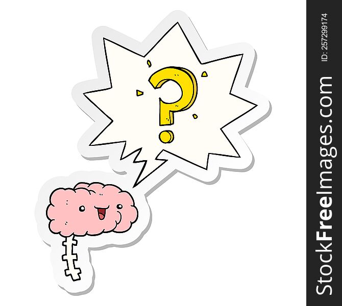 Cartoon Curious Brain And Speech Bubble Sticker