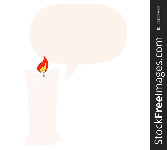 Cartoon Candle And Speech Bubble In Retro Style