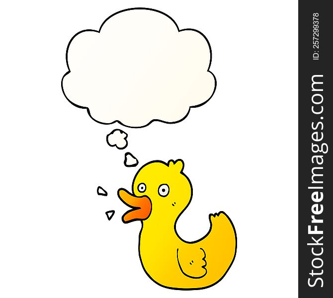 cartoon quacking duck with thought bubble in smooth gradient style
