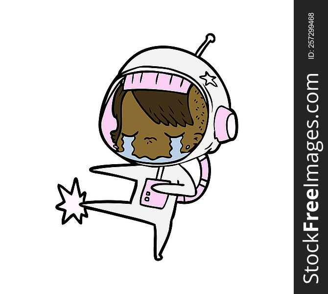 cartoon crying astronaut girl kicking. cartoon crying astronaut girl kicking