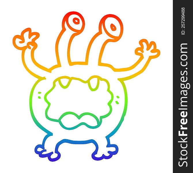 Rainbow Gradient Line Drawing Cartoon Monster